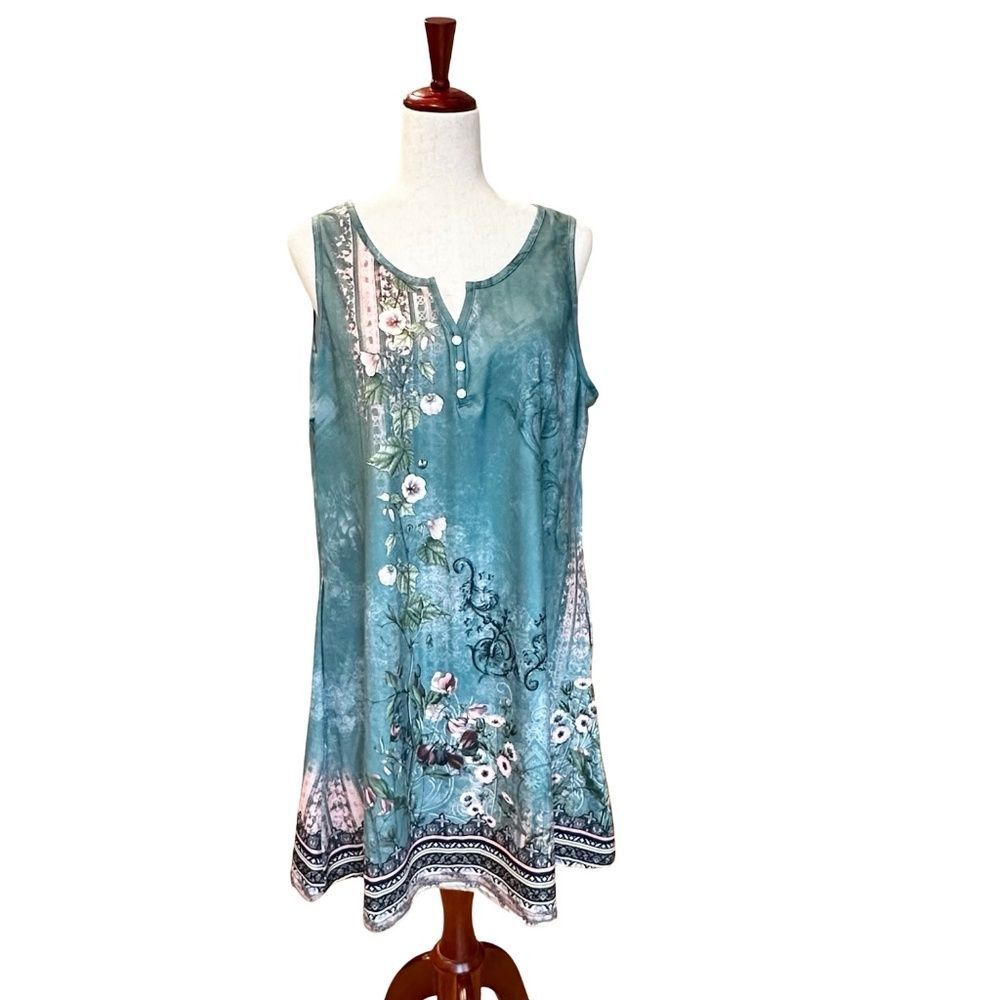 NWT Disamer Sleeveless Sundress / Cover-Up Midi Floral Pattern Green XL
